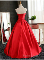 Beautiful Satin Scoop Floor Length Ball Formal Prom Dresses , Dark Red Sweet 16 Gown