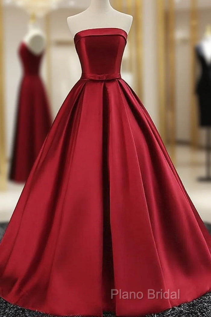 Beautiful Satin Scoop Floor Length Ball Formal Prom Dresses , Dark Red Sweet 16 Gown