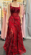 Beautiful Satin Spaghetti Straps Lace Appliques Formal Prom Dresses Formal Evening Dresses