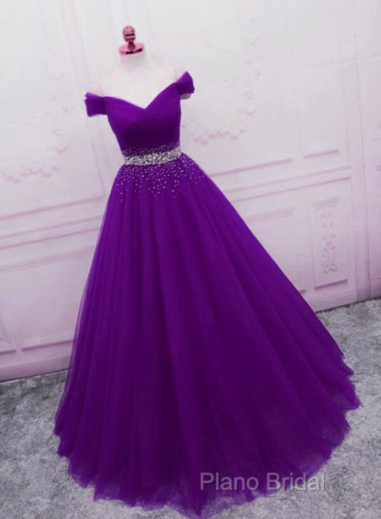 Beautiful Sequins Sweetheart Long Party Dresses, Purple Tulle Formal Gown