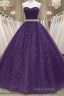 Beautiful Shiny Purple Tulle Beaded Ball Gonw Party Dresses, Purple Formal Prom Dresses