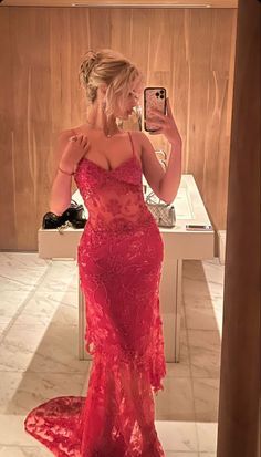 Beautiful Spaghetti Straps Birthday Party Dresses Red Lace Formal Prom Dresses