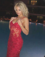 Beautiful Spaghetti Straps Birthday Party Dresses Red Lace Formal Prom Dresses