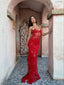 Beautiful Spaghetti Straps Birthday Party Dresses Red Lace Formal Prom Dresses