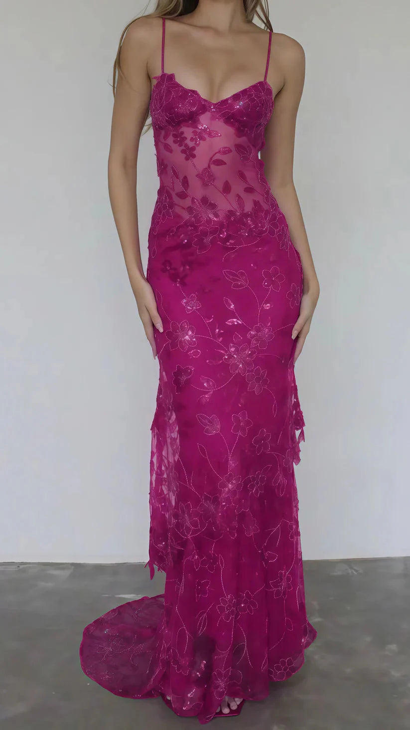 Beautiful Spaghetti Straps Birthday Party Dresses Red Lace Formal Prom Dresses