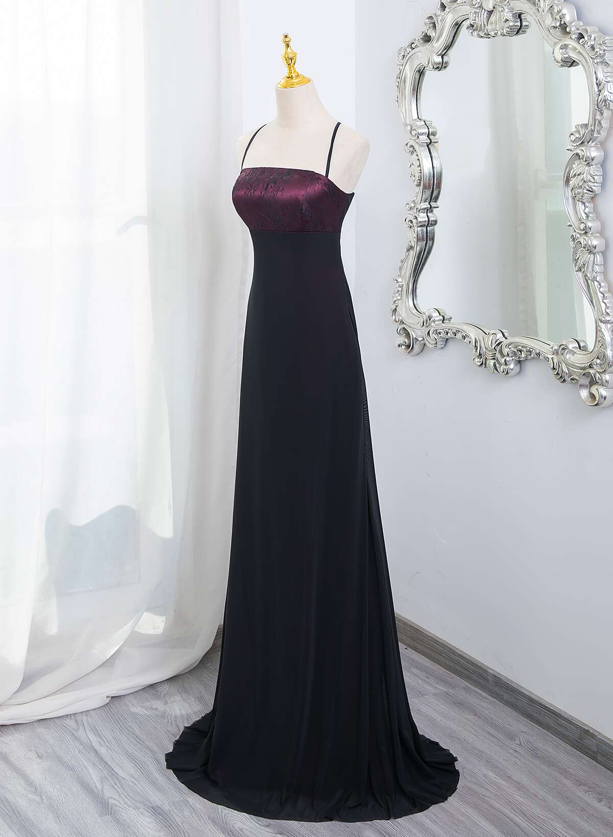 Beautiful Straps Spandex And Lace Formal Evening Dresses, Black And Burgundy Formal Prom Dresses