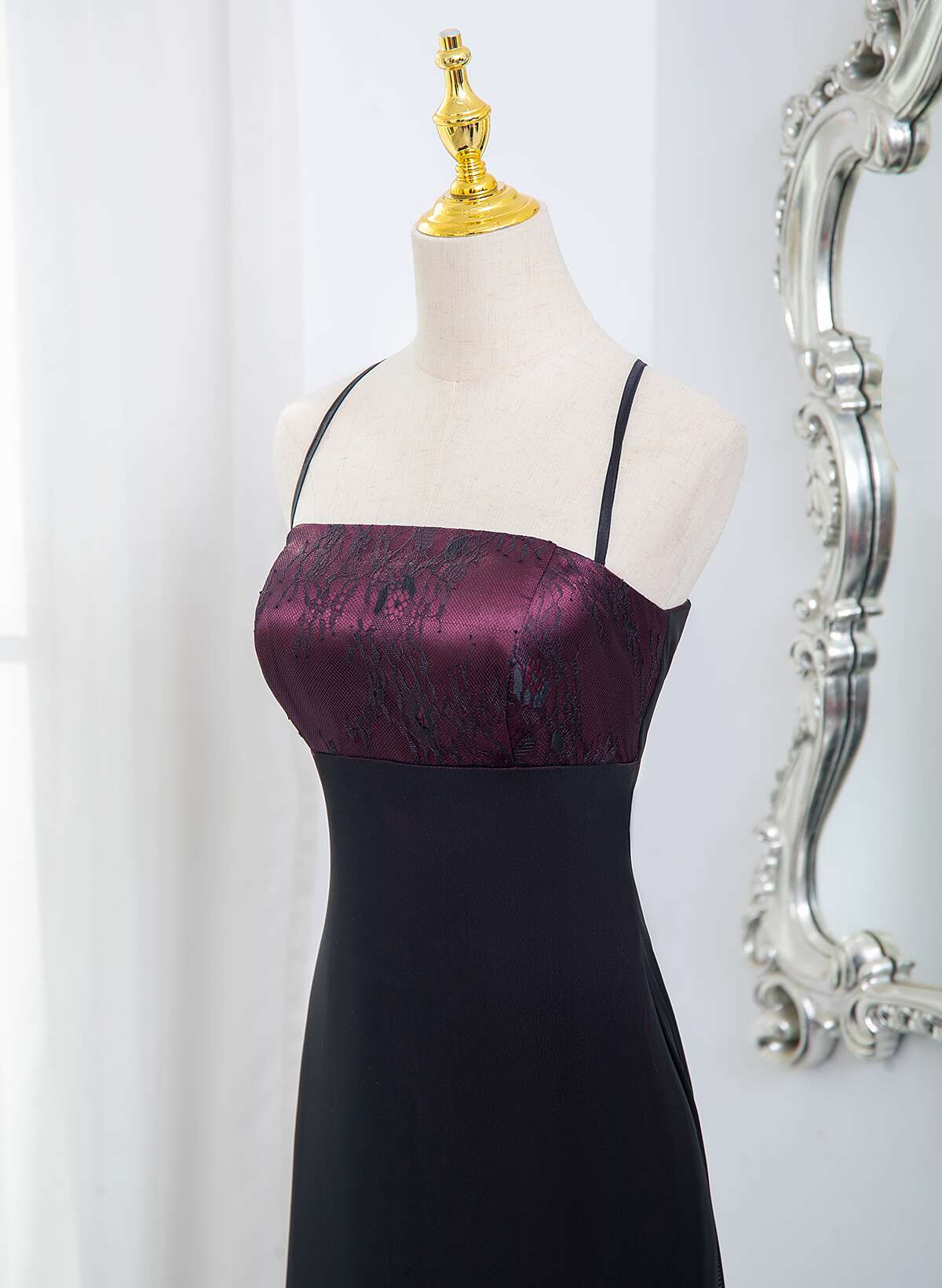 Beautiful Straps Spandex And Lace Formal Evening Dresses, Black And Burgundy Formal Prom Dresses