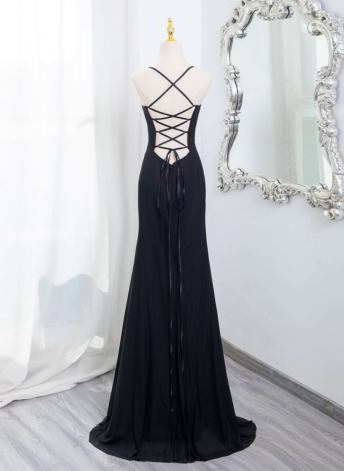 Beautiful Straps Spandex And Lace Formal Evening Dresses, Black And Burgundy Formal Prom Dresses