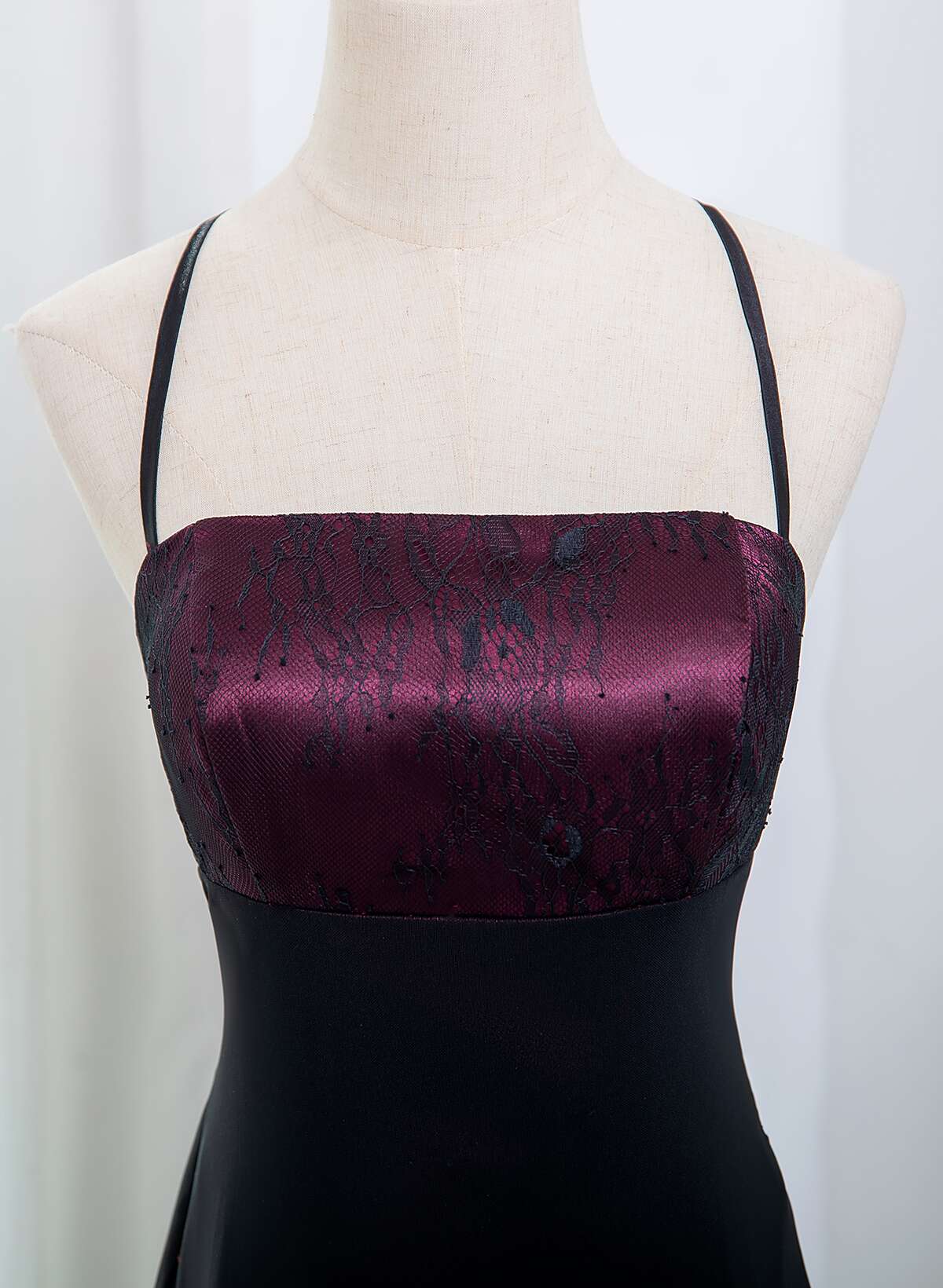 Beautiful Straps Spandex And Lace Formal Evening Dresses, Black And Burgundy Formal Prom Dresses