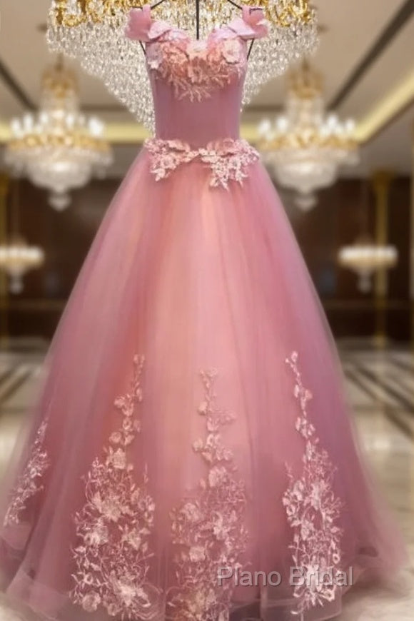 Beautiful Sweetheart Pink Tulle Party Dresses, Pink Formal Dresses Main image