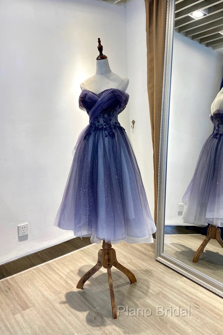 Beautiful Sweetheart Tulle With Lace Short Formal Prom Dresses, Purple Homecoming Dresses Secondary image