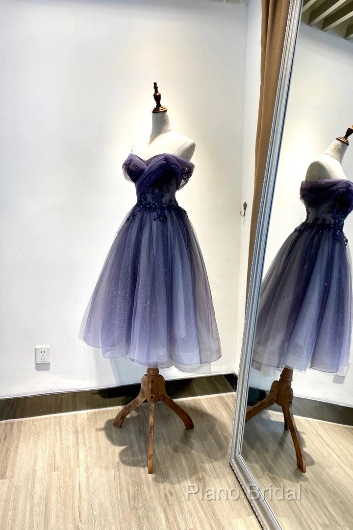 Beautiful Sweetheart Tulle With Lace Short Formal Prom Dresses, Purple Homecoming Dresses