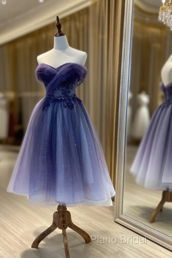 Beautiful Sweetheart Tulle With Lace Short Formal Prom Dresses, Purple Homecoming Dresses Main image