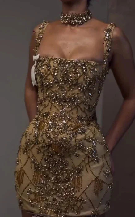 Beautiful Tight Square Neck Sleeveless Gold Short Formal 8Th Grade Homecoming Dresses Summer Middle School Hoco Dresses Homecoming Outfit