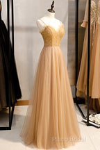 Beautiful Tulle Beaded Sweetheart Party Dresses, A-Line Tulle Floor Length Formal Prom Dresses