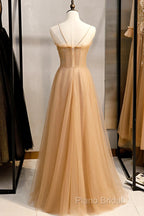 Beautiful Tulle Beaded Sweetheart Party Dresses, A-Line Tulle Floor Length Formal Prom Dresses