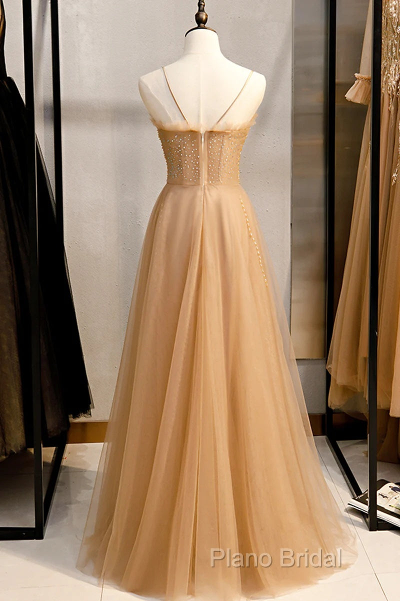 Beautiful Tulle Beaded Sweetheart Party Dresses, A-Line Tulle Floor Length Formal Prom Dresses