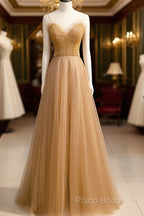 Beautiful Tulle Beaded Sweetheart Party Dresses, A-Line Tulle Floor Length Formal Prom Dresses