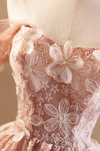 Beautiful Tulle Flower Knee Length Formal Prom Dresses, Off the Shoulder Short Sleeve Evening Party Dresses