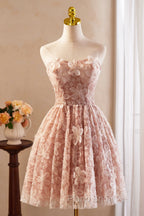 Beautiful Tulle Flower Knee Length Formal Prom Dresses, Off the Shoulder Short Sleeve Evening Party Dresses