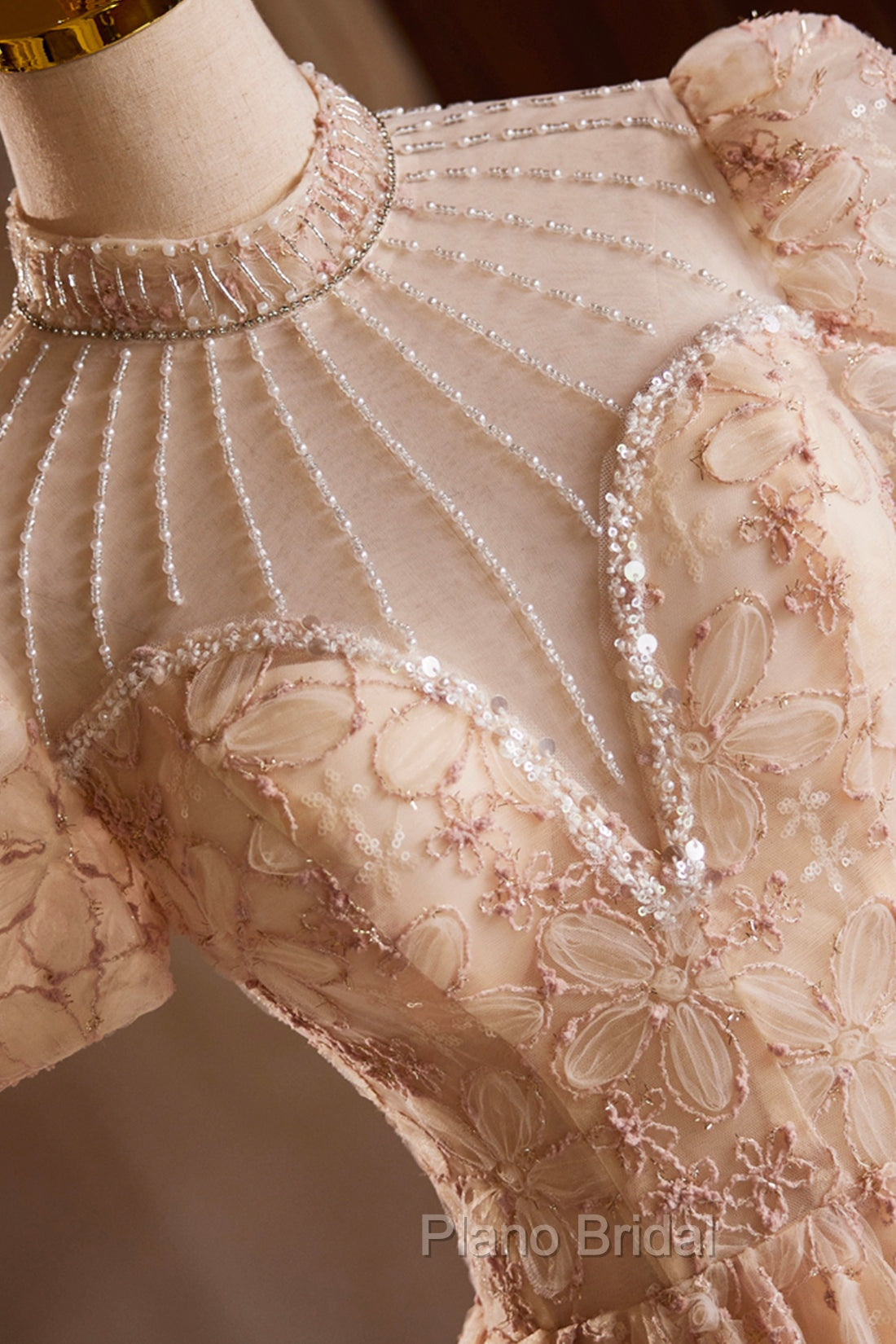 Beautiful Tulle Flower Tea Length Formal Prom Dresses, Off the Shoulder Short Sleeve Evening Party Dresses Secondary image