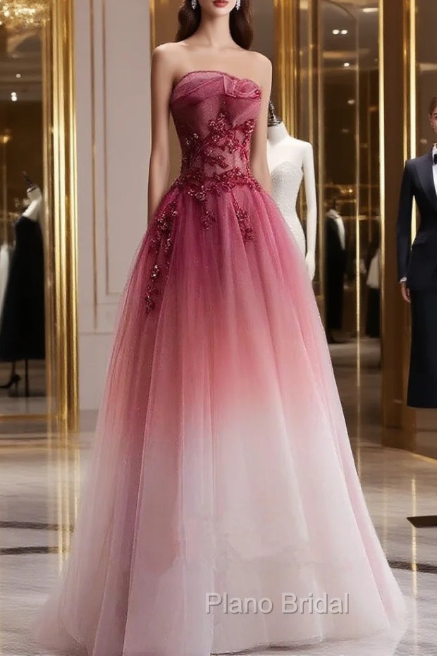 Beautiful Tulle Gradient with Beaded Long Party Dresses A-line Gradient Formal Prom Dresses Formal Prom Dresses shops Main image