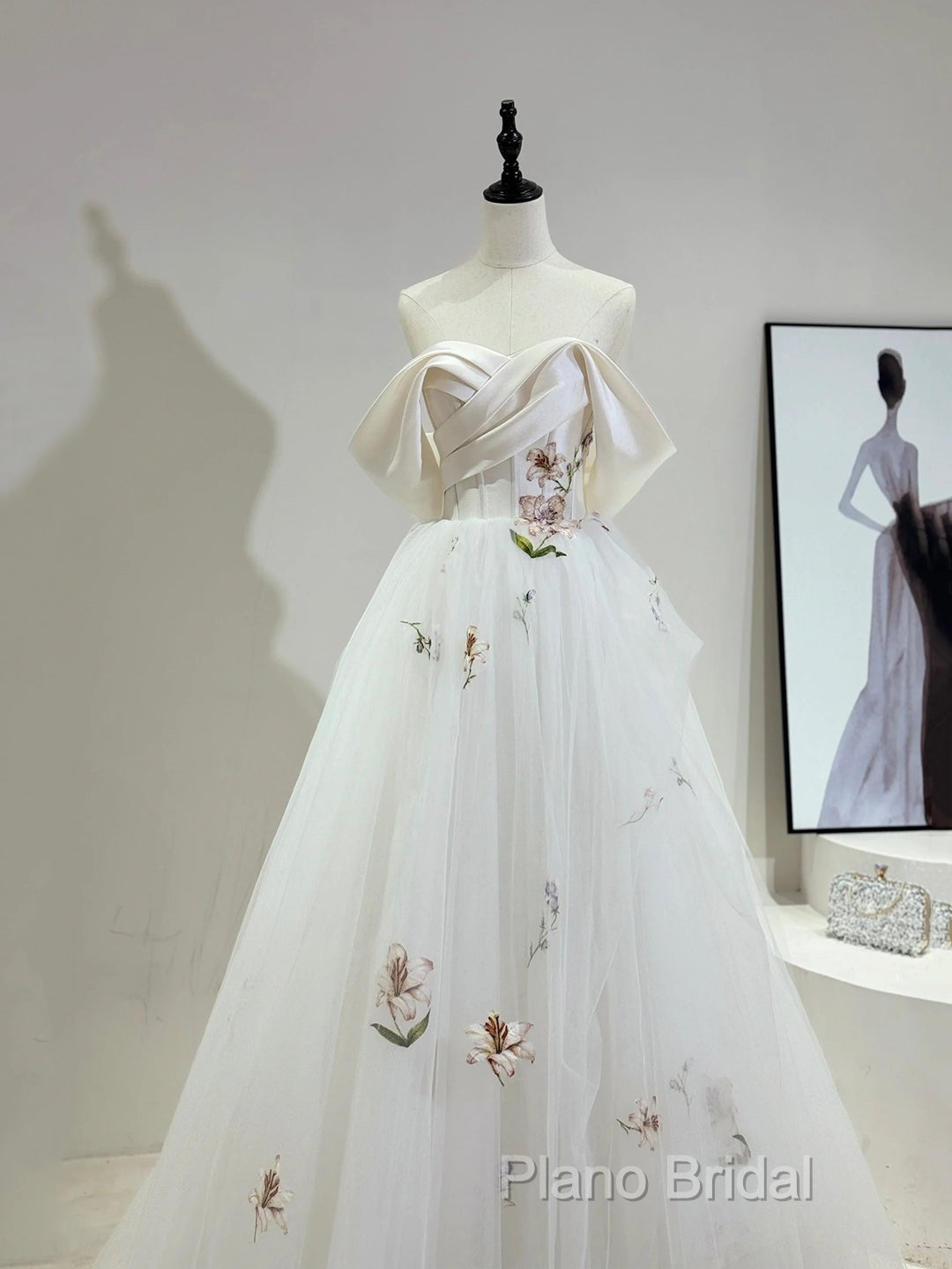 Beautiful Tulle Lace Long Formal Prom Dresses, Off The Shoulder Formal Party Dresses