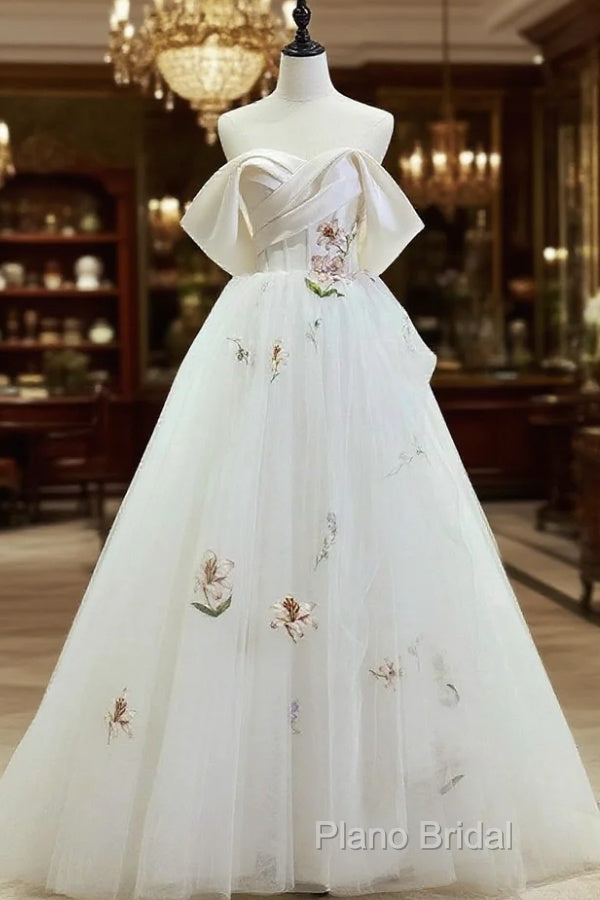 Beautiful Tulle Lace Long Formal Prom Dresses, Off The Shoulder Formal Party Dresses Main image