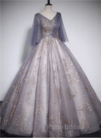 Beautiful Tulle V-neckline Long Formal Dresses, Tulle Lace Applique Party Dresses