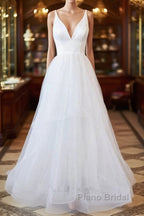 Beautiful V-neck Tulle A-line Wedding Dress