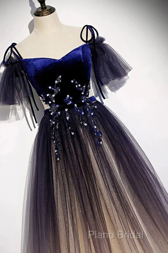 Beautiful Velvet And Gradient Tulle Long Party Dresses, Straps Long Formal Gown Secondary image