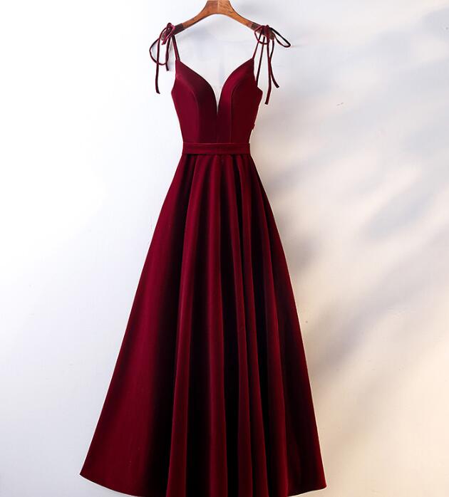 Beautiful Velvet Party Dresses, Straps Long Formal Prom Dresses Secondary image
