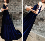 Beautiful Velvet Party Dresses, Straps Long Formal Prom Dresses