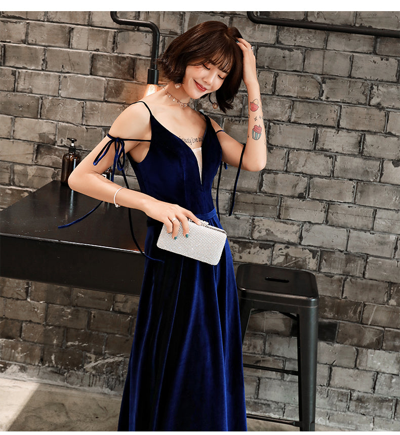 Beautiful Velvet Party Dresses, Straps Long Formal Prom Dresses