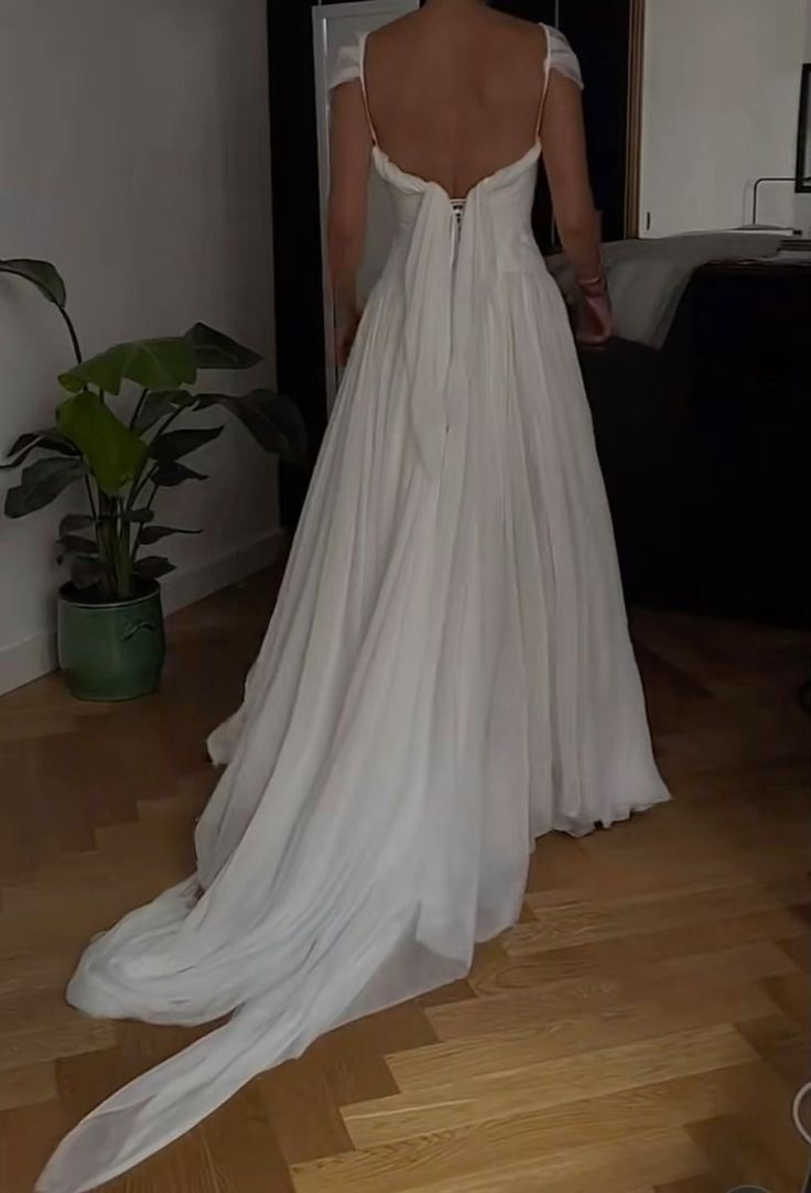 Beautiful White Chiffon A Line Formal Prom Dresses Wedding Dresses