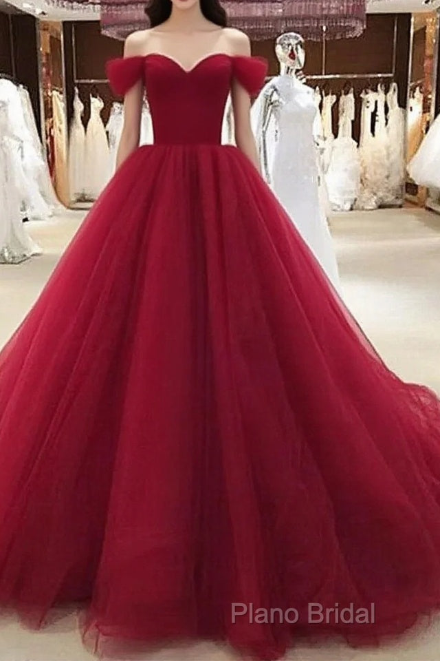 Beautiful Wine Red Off Shoulder Sweetheart Long Formal Gown, Red Party Dresses Main image