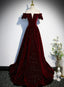 Beautiful Wine Red Off Shoulder Velvet Long Party Dresses, A-Line Dark Red Formal Prom Dresses