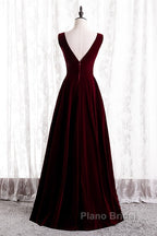 Beautiful Wine Red Simple Long A-Ine Wedding Party Dresses, Dark Red Formal Prom Dresses