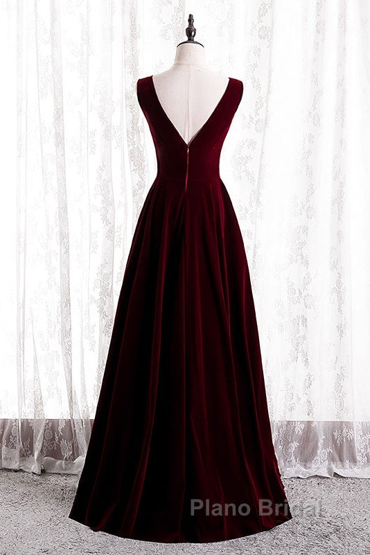 Beautiful Wine Red Simple Long A-Ine Wedding Party Dresses, Dark Red Formal Prom Dresses Secondary image