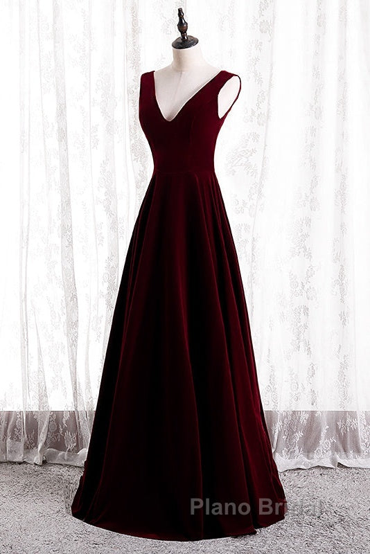 Beautiful Wine Red Simple Long A-Ine Wedding Party Dresses, Dark Red Formal Prom Dresses