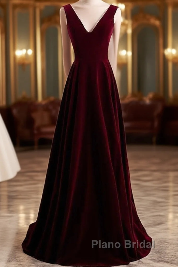Beautiful Wine Red Simple Long A-Ine Wedding Party Dresses, Dark Red Formal Prom Dresses