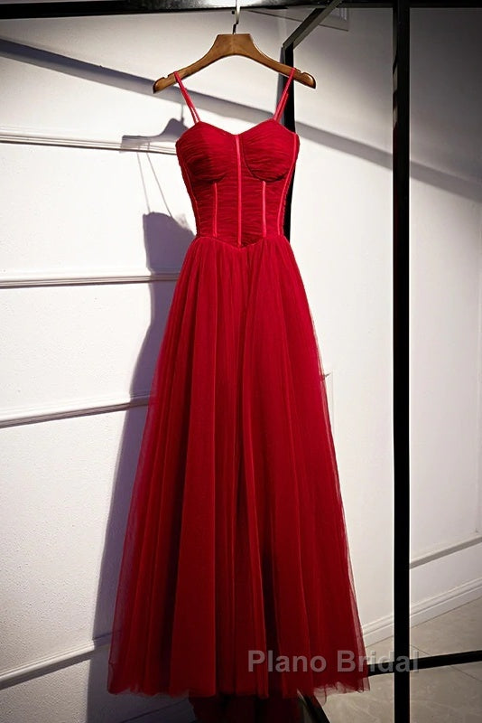 Beautiful Wine Red Tulle Long Straps Party Dresses Formal Prom Dresses, A-Line Dark Red Formal Gown Secondary image