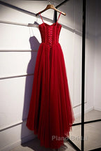 Beautiful Wine Red Tulle Long Straps Party Dresses Formal Prom Dresses, A-Line Dark Red Formal Gown