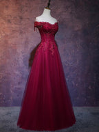 Beautiful Wine Red Tulle Sweetheart Long Formal Prom Dresses, A-Line Party Dresses