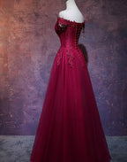 Beautiful Wine Red Tulle Sweetheart Long Formal Prom Dresses, A-Line Party Dresses