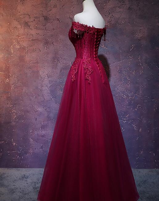 Beautiful Wine Red Tulle Sweetheart Long Formal Prom Dresses, A-Line Party Dresses