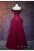 Beautiful Wine Red Tulle Sweetheart Long Formal Prom Dresses, A-Line Party Dresses