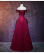 Beautiful Wine Red Tulle Sweetheart Long Formal Prom Dresses, A-Line Party Dresses