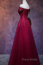 Beautiful Wine Red Tulle Sweetheart Long Formal Prom Dresses A-Line Party Dresses Elegant Evening Dresses