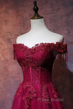 Beautiful Wine Red Tulle Sweetheart Long Formal Prom Dresses A-Line Party Dresses Elegant Evening Dresses